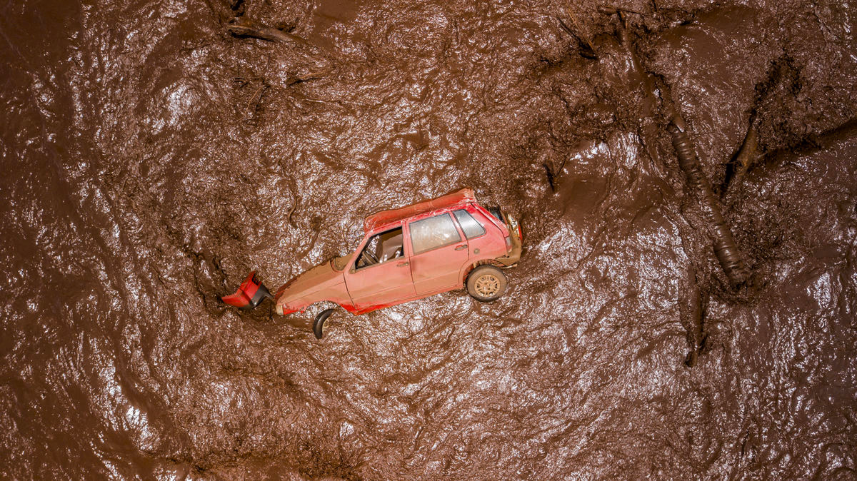 Aerial view of forest and land destruction from Brumadinho tailings failure