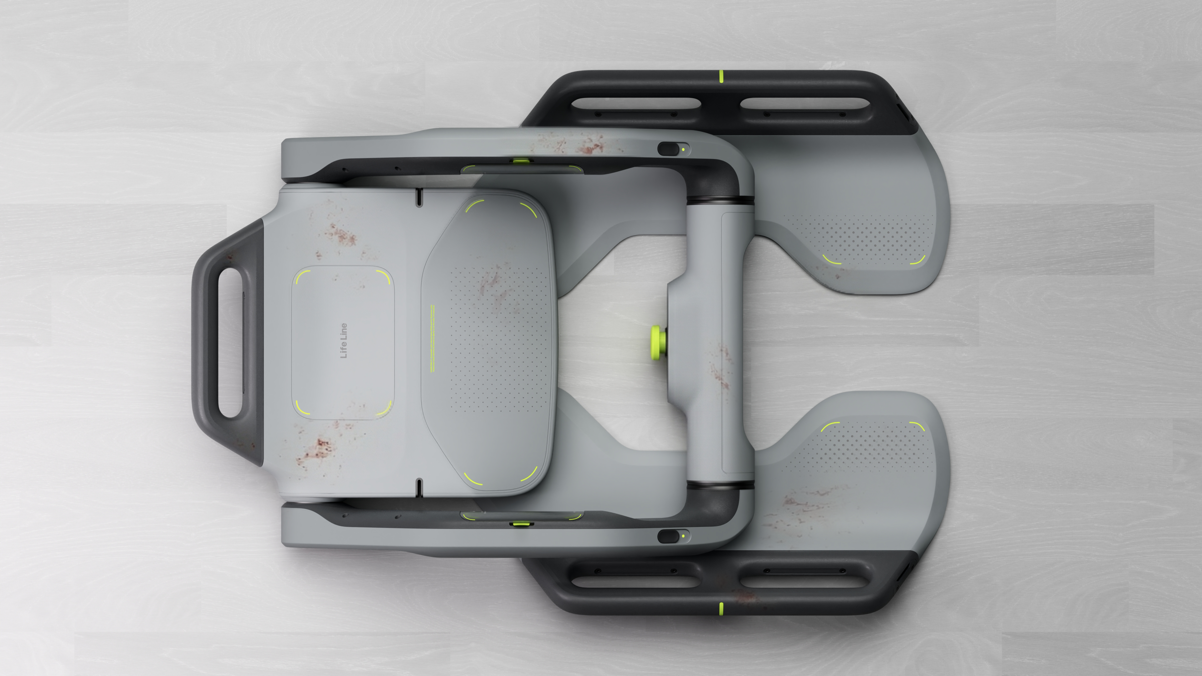 Ease of cleaning demonstration showing blood on device surfaces