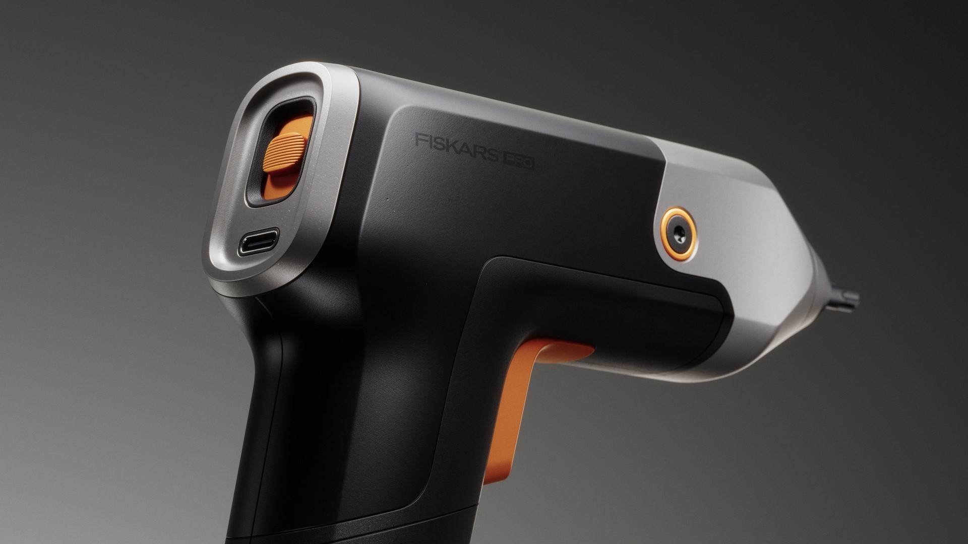 Pro Mini cordless screwdriver side view showing rugged housing, USB-C port, and orange accent details