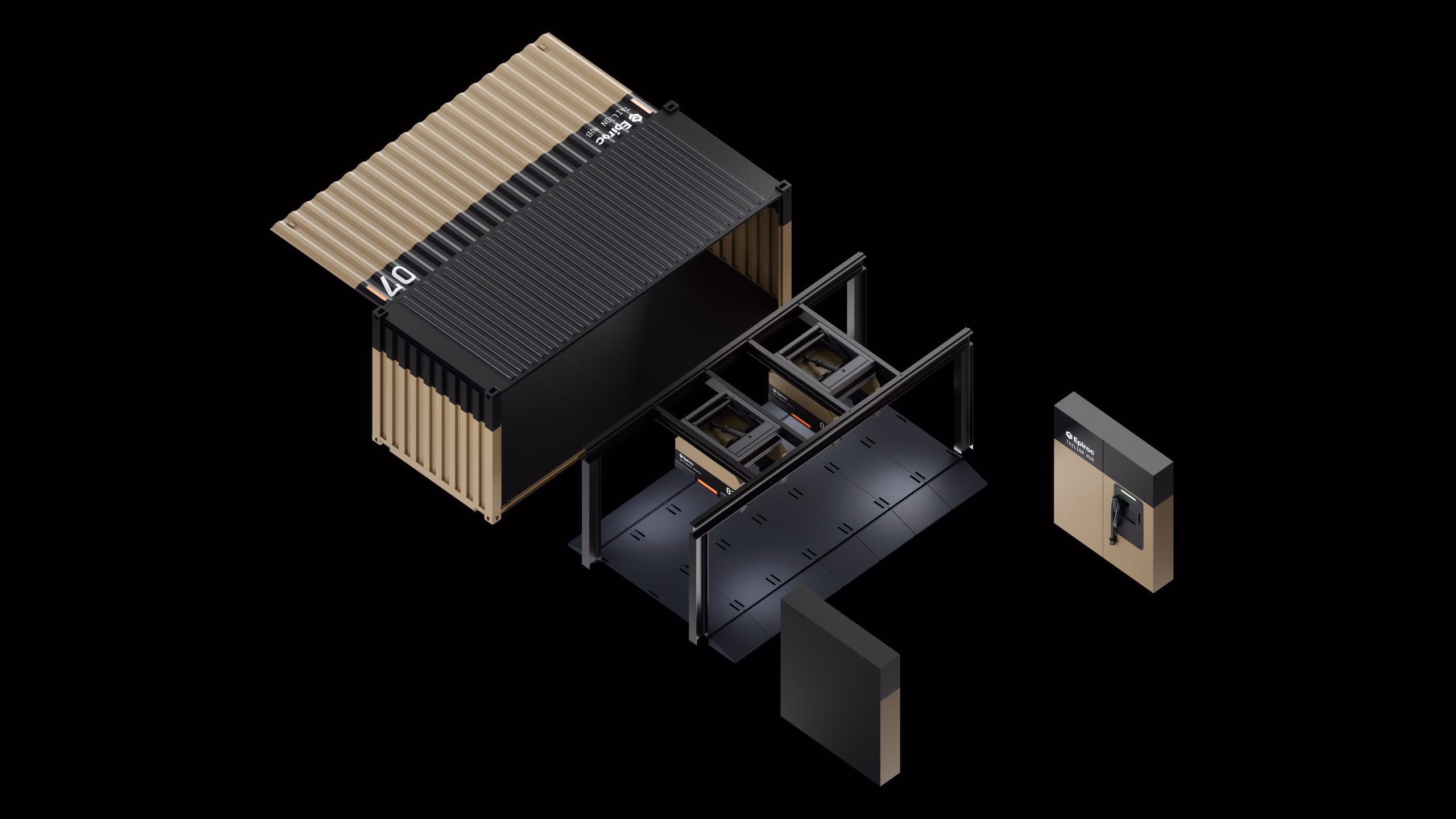 Exploded view of the Tailion HUB modular container system