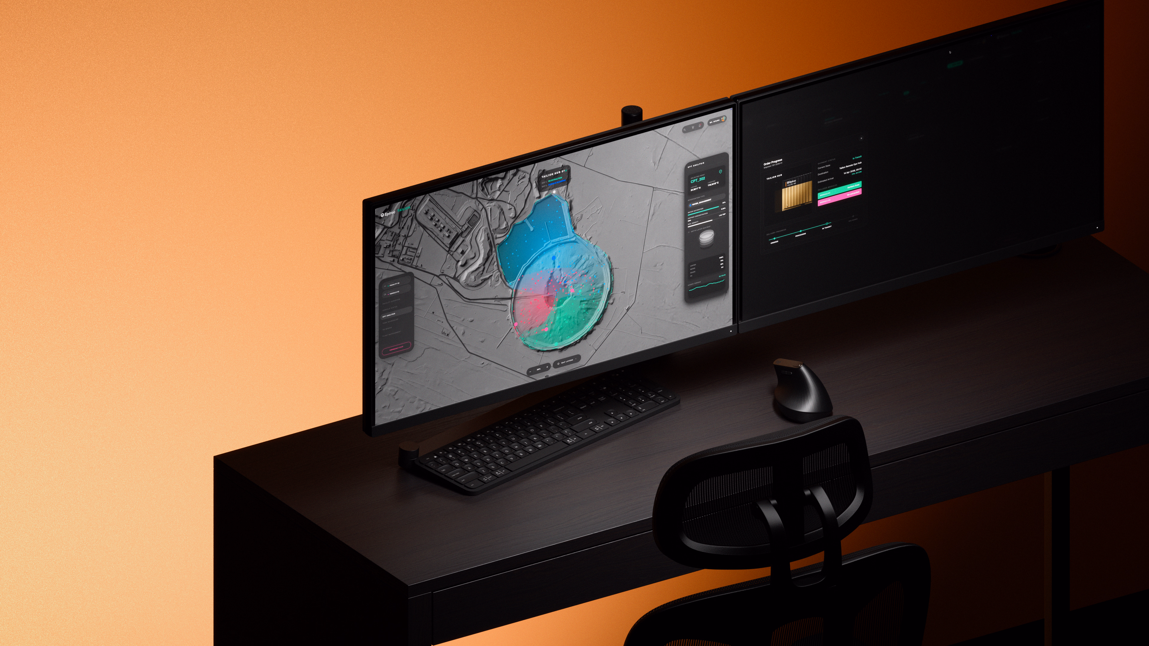 Tailion remote digital dashboard showing fleet telemetry and digital twin data on dual displays